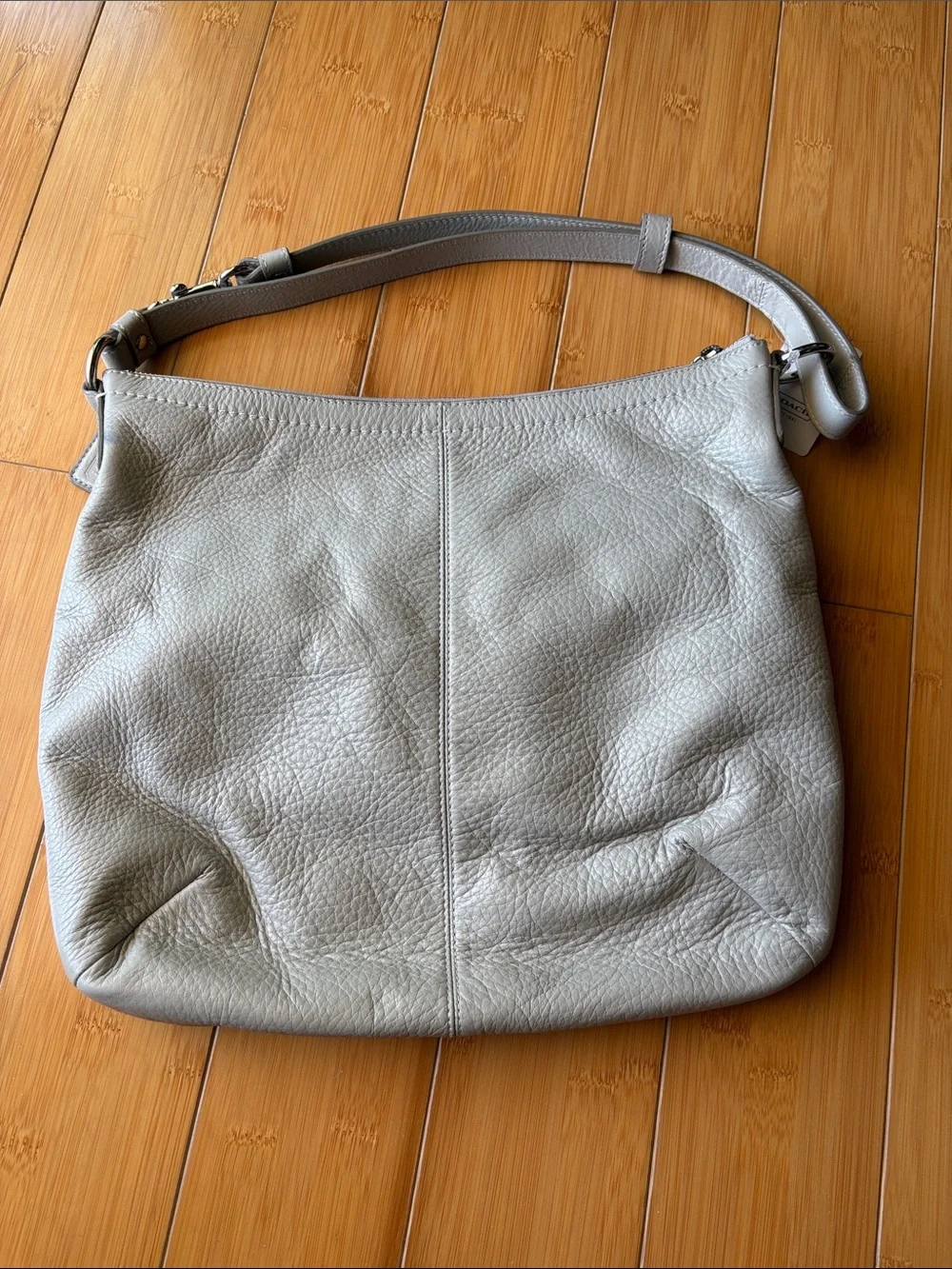 Coach Penelope Light Gray Pebbled Leather Shoulder Bag with Turnlock Pocket